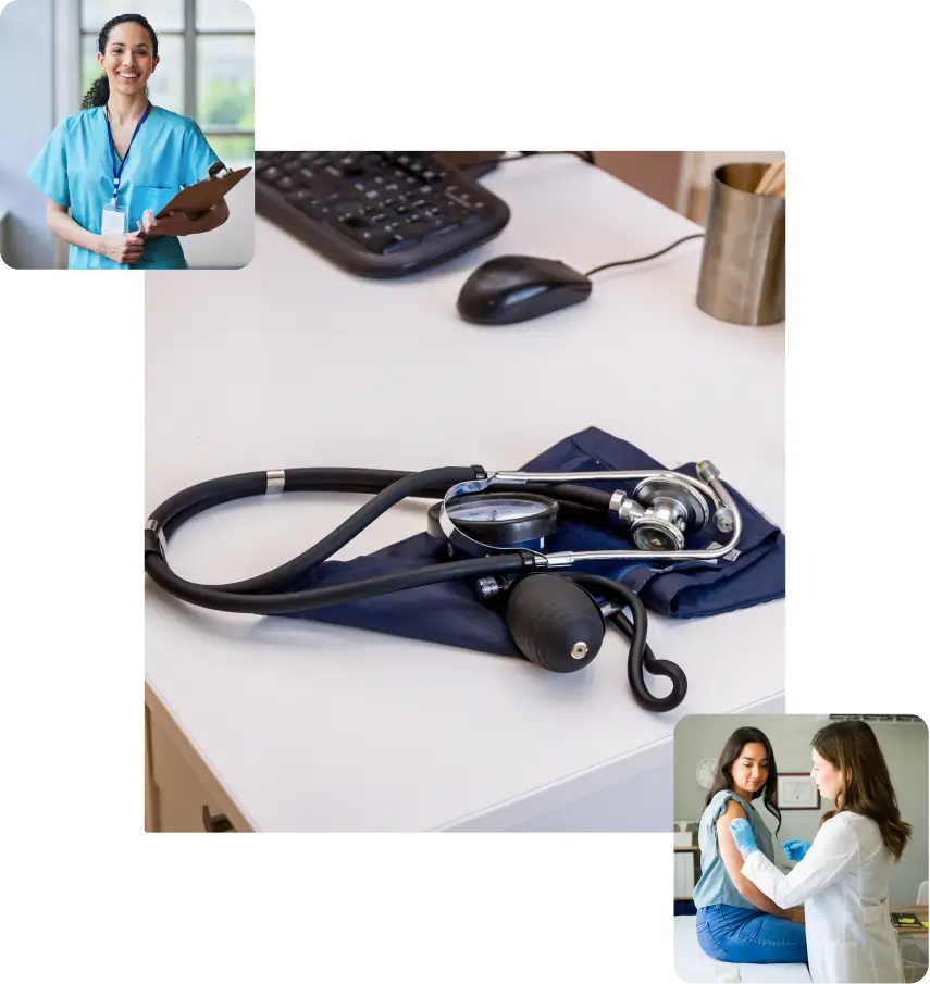 Nurse with clipboard smiling